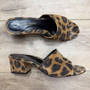 Marion Parke Leopard Suede Block Heel Mules Gold Detail Made in Italy Size 37
